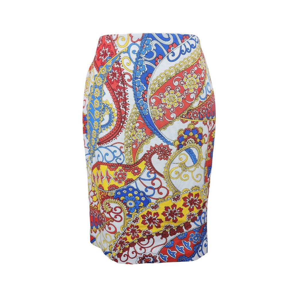 Talbots Pencil Skirt Womens 2P Red Blue Yellow Paisley Lyocell Blend Career NEW